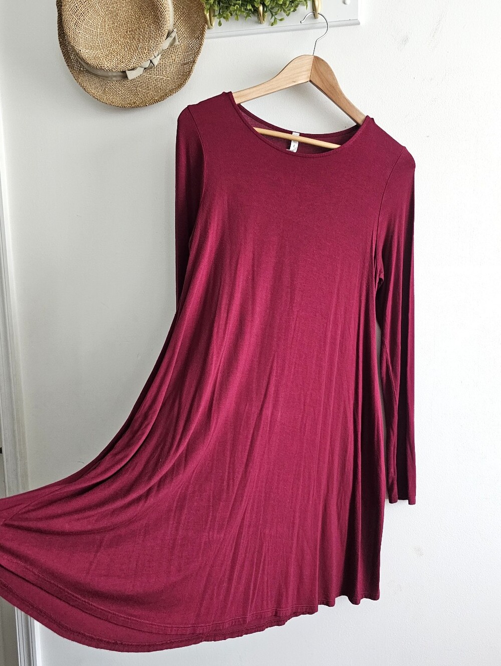 🇺🇸 MTS Burgundy Long Sleeve Swing Dress A-Line Pockets Made in USA Size M